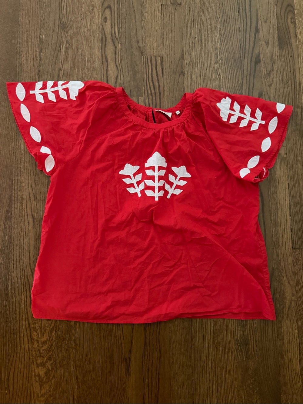 Banjanan red embroidered block print blouse large